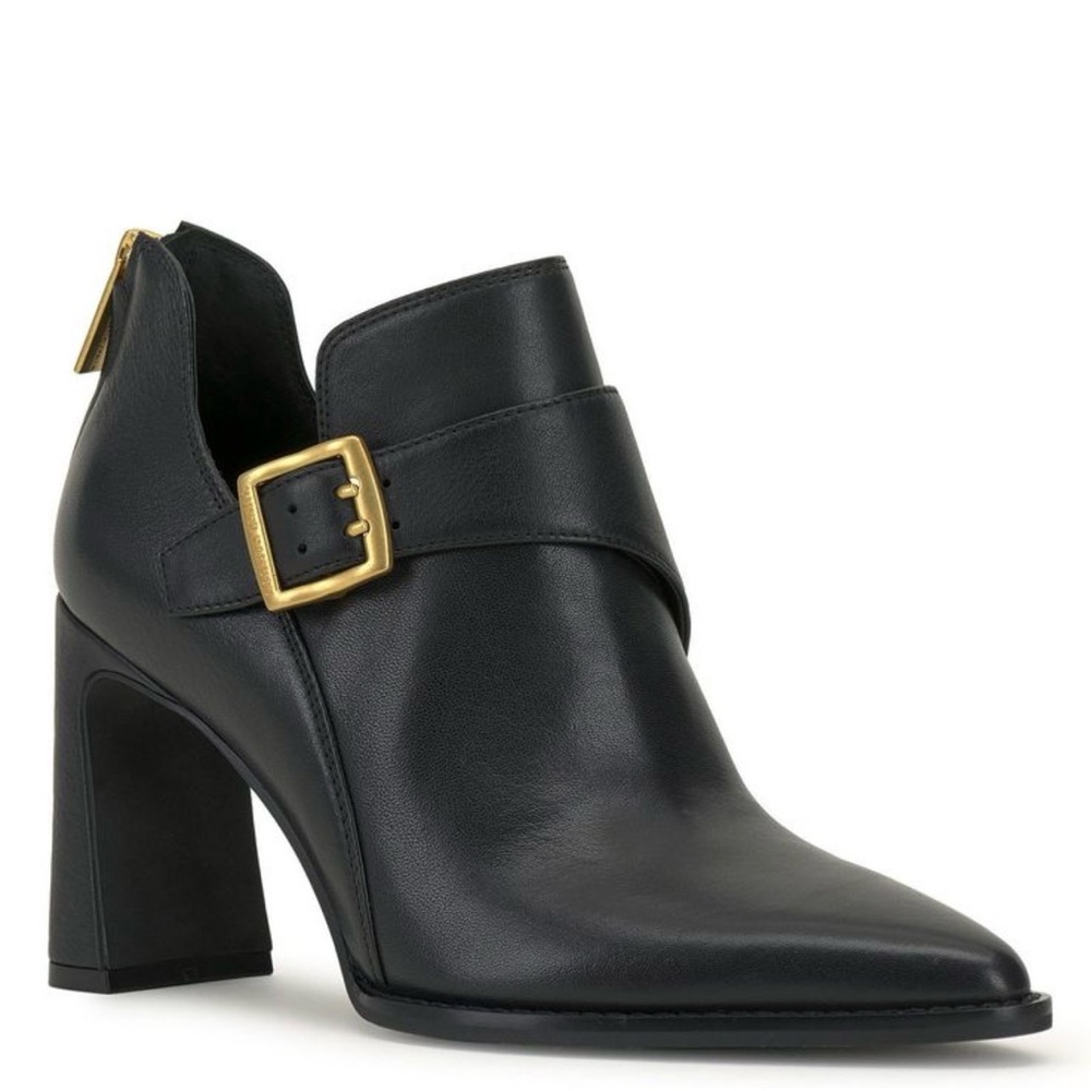 Vince Camuto Black Ankle Boots with Gold Buckle - Picture 1 of 10